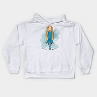 Sweet girl with long blond hair Kids Hoodie